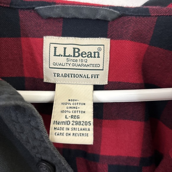 LL Bean Mens L Canvas Shacket Shirt Red Plaid Interior Button Down Chore Utility - Picture 2 of 8